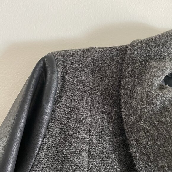 Fabletics Womn XL Fleece Faux Leather Pockets Wrap Front Grunge Moto Milano Coat - Picture 10 of 14